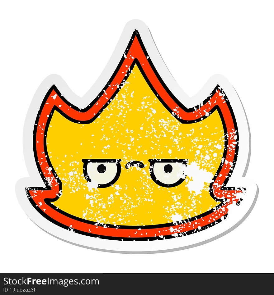 distressed sticker of a cute cartoon fire