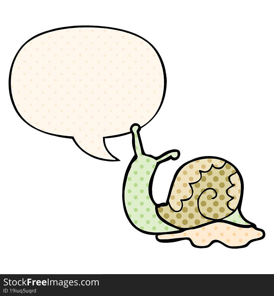 cartoon snail with speech bubble in comic book style