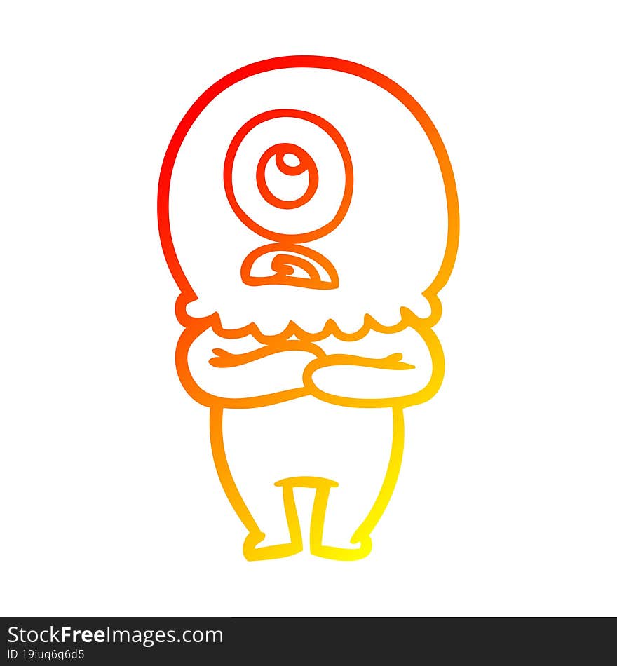 warm gradient line drawing cartoon cyclops alien spaceman