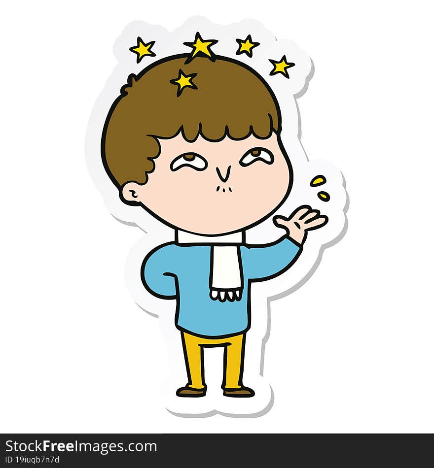 sticker of a cartoon amazed boy