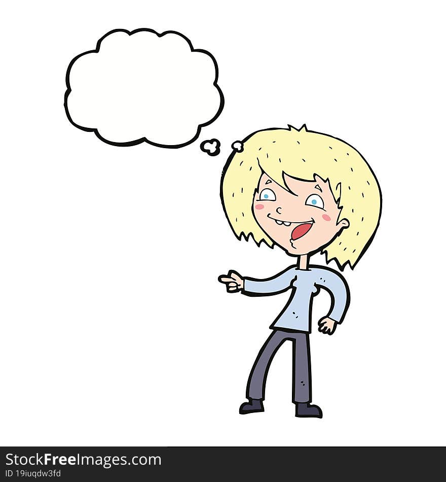 Cartoon Woman Laughing And Pointing With Thought Bubble