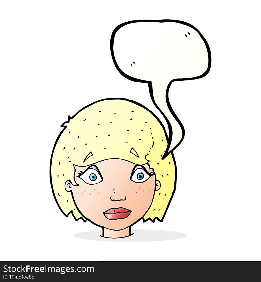 cartoon worried female face with speech bubble