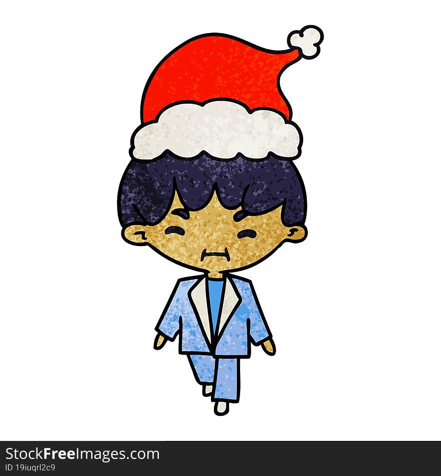 hand drawn christmas textured cartoon of kawaii boy