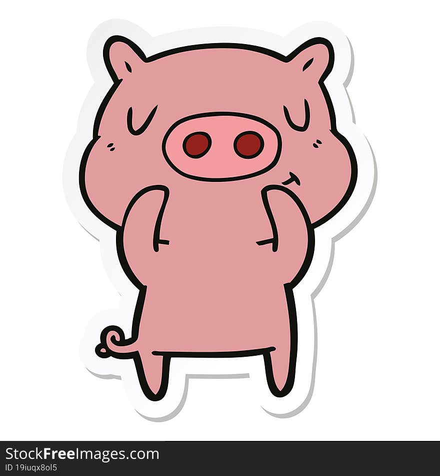 sticker of a cartoon content pig