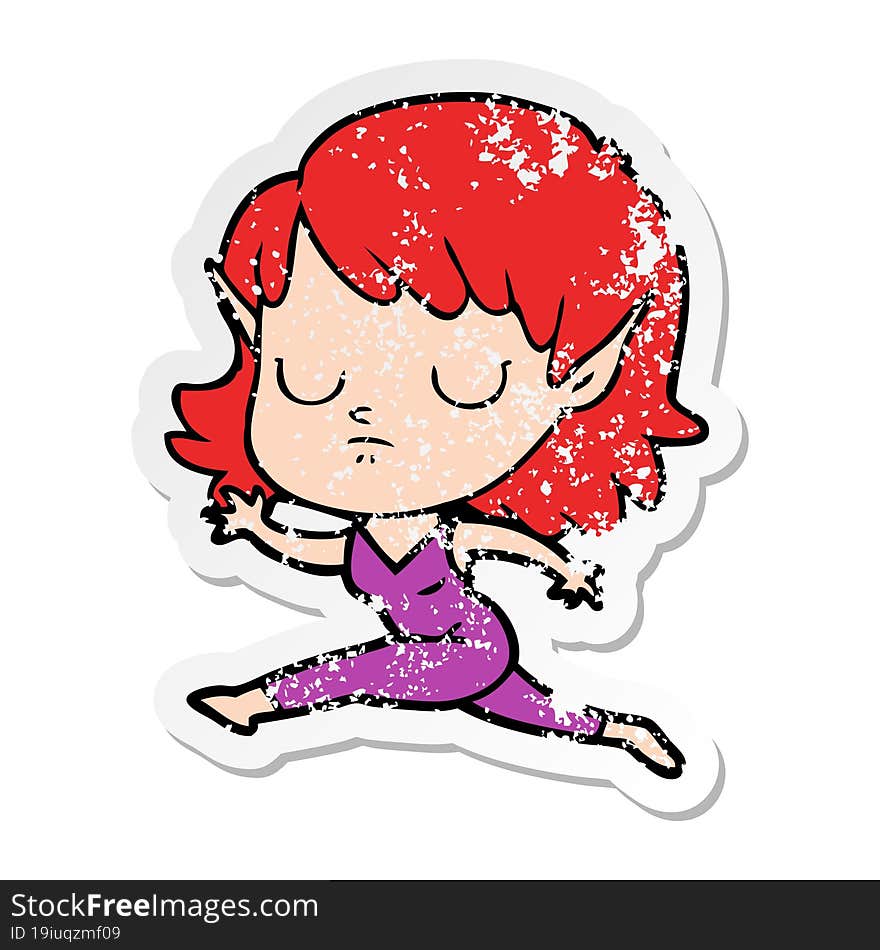 distressed sticker of a cartoon elf girl