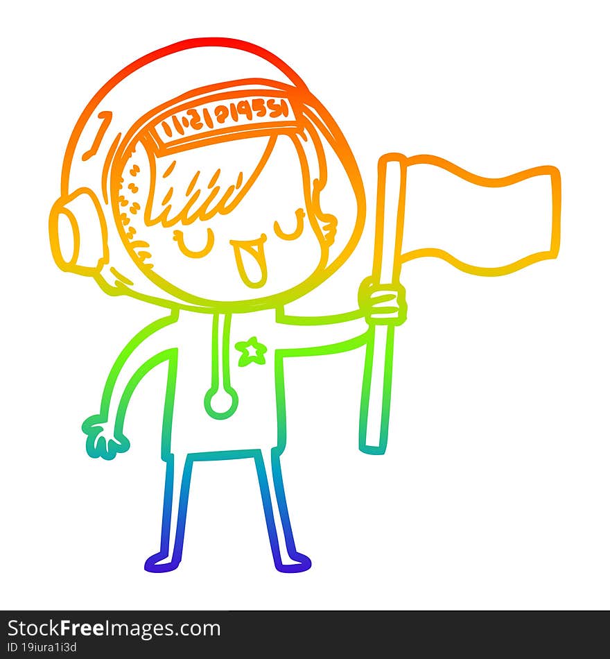 rainbow gradient line drawing cartoon astronaut woman