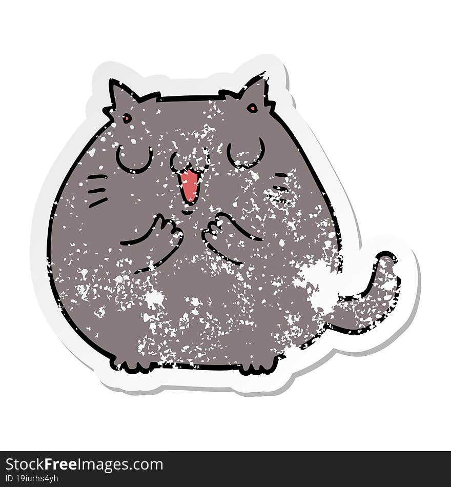 distressed sticker of a happy cartoon cat