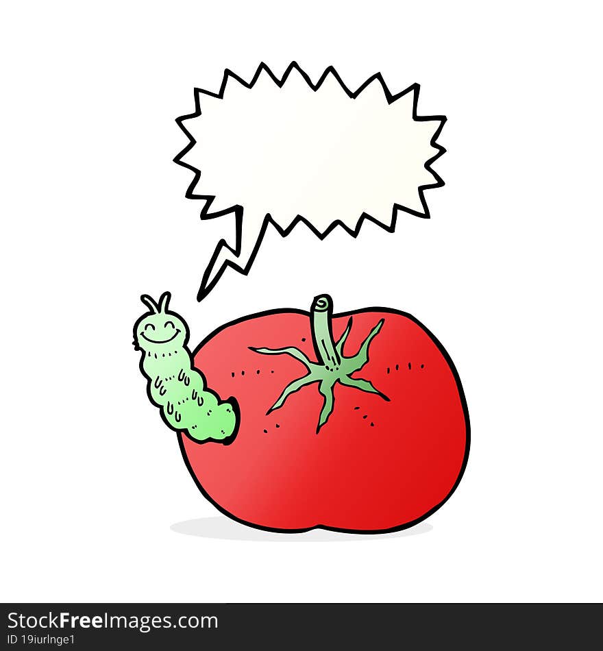 Cartoon Tomato With Bug With Speech Bubble