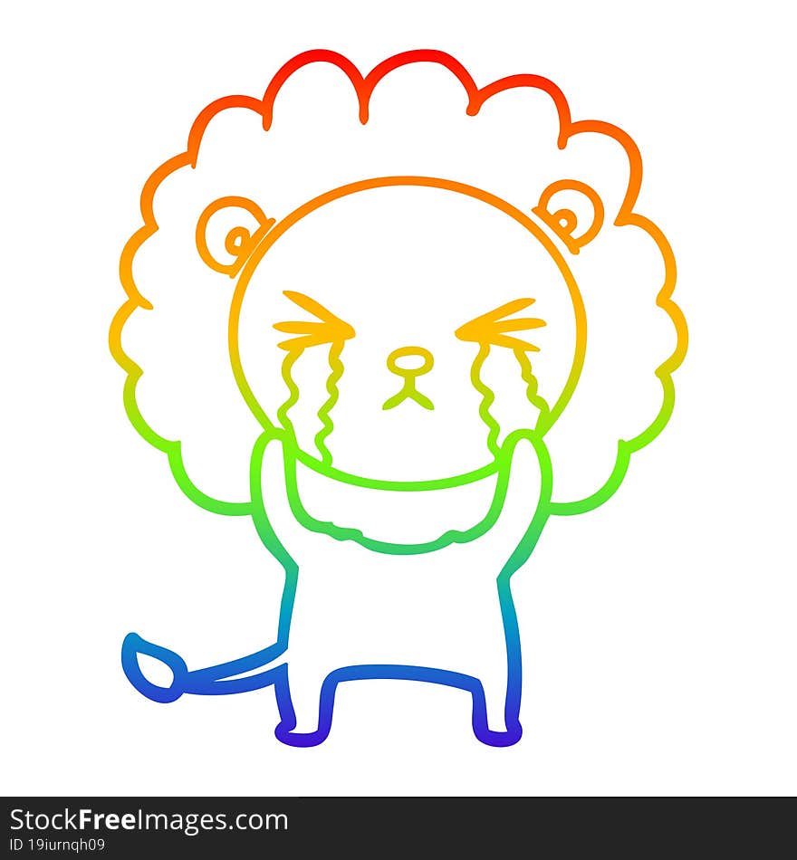 Rainbow Gradient Line Drawing Cartoon Crying Lion