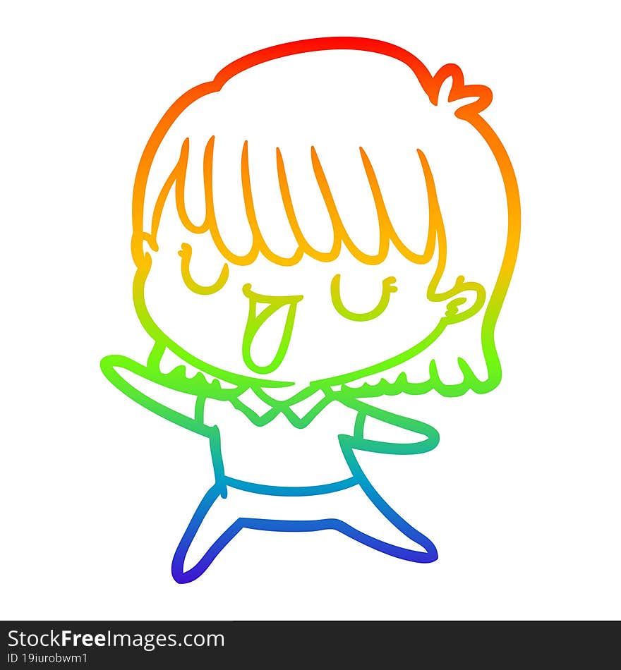 rainbow gradient line drawing of a cartoon woman