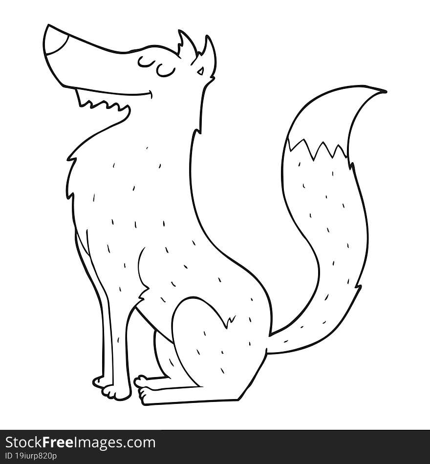 freehand drawn black and white cartoon wolf