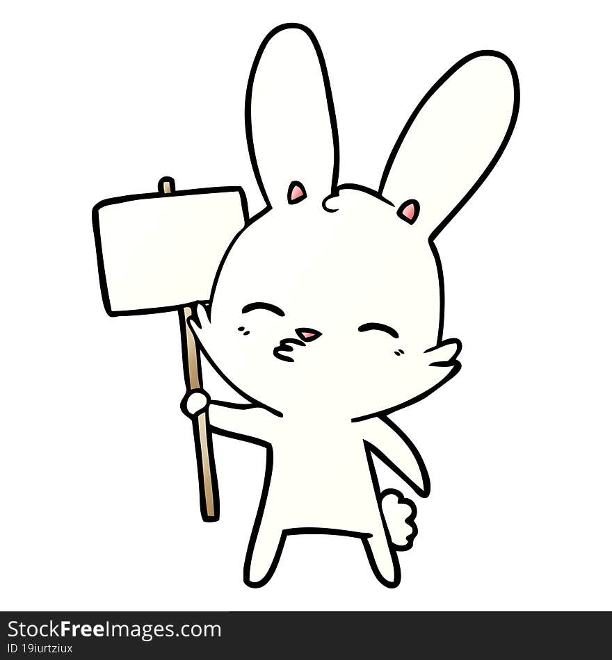 curious bunny cartoon with placard. curious bunny cartoon with placard