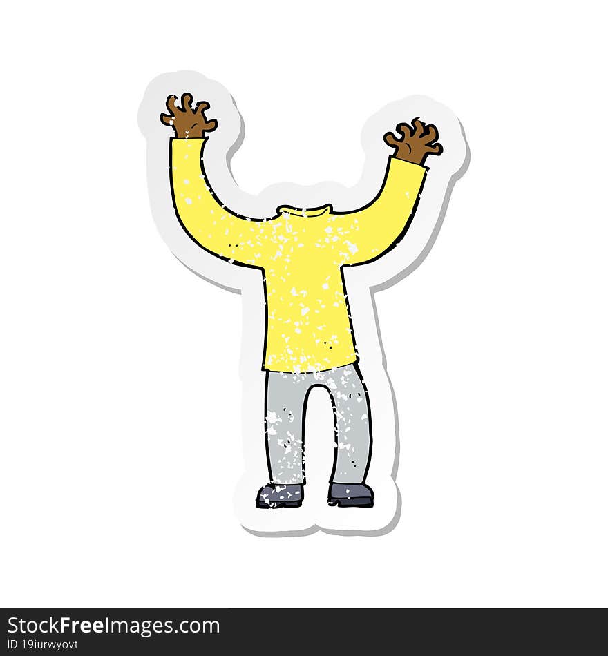 Retro Distressed Sticker Of A Cartoon Headless Body