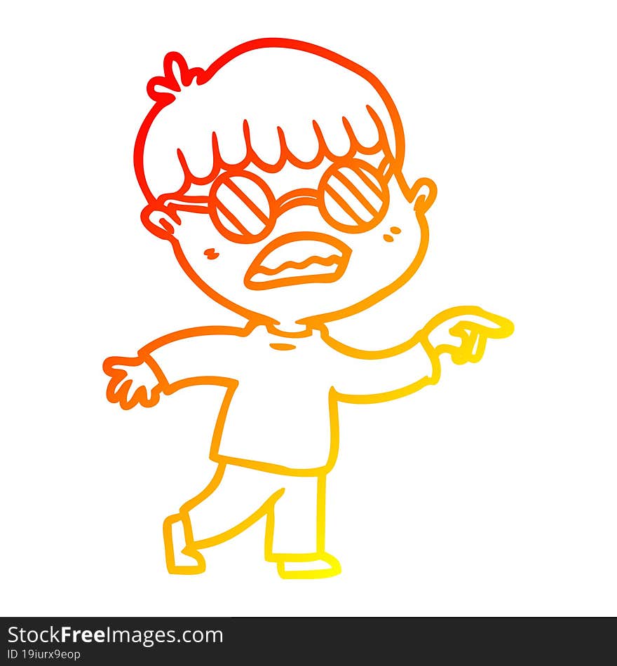 warm gradient line drawing cartoon boy wearing spectacles