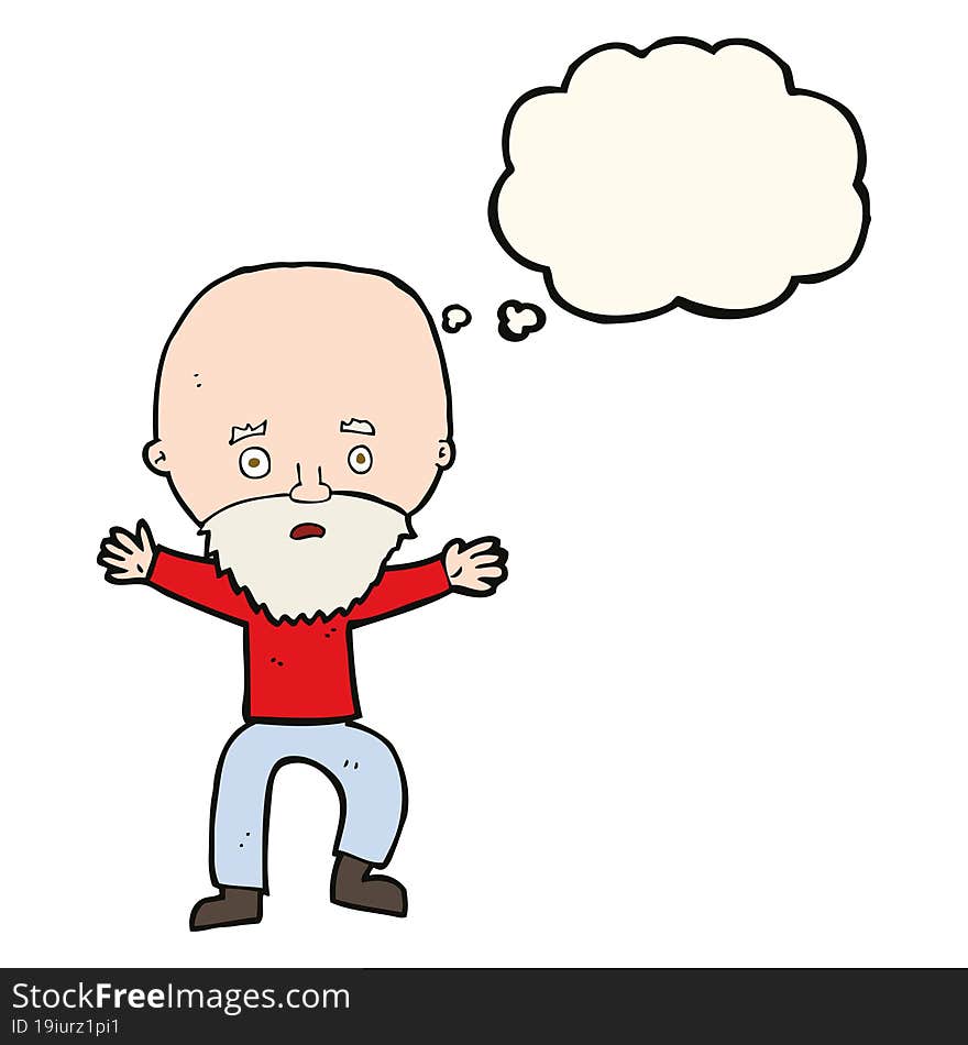 cartoon panicking old man with thought bubble