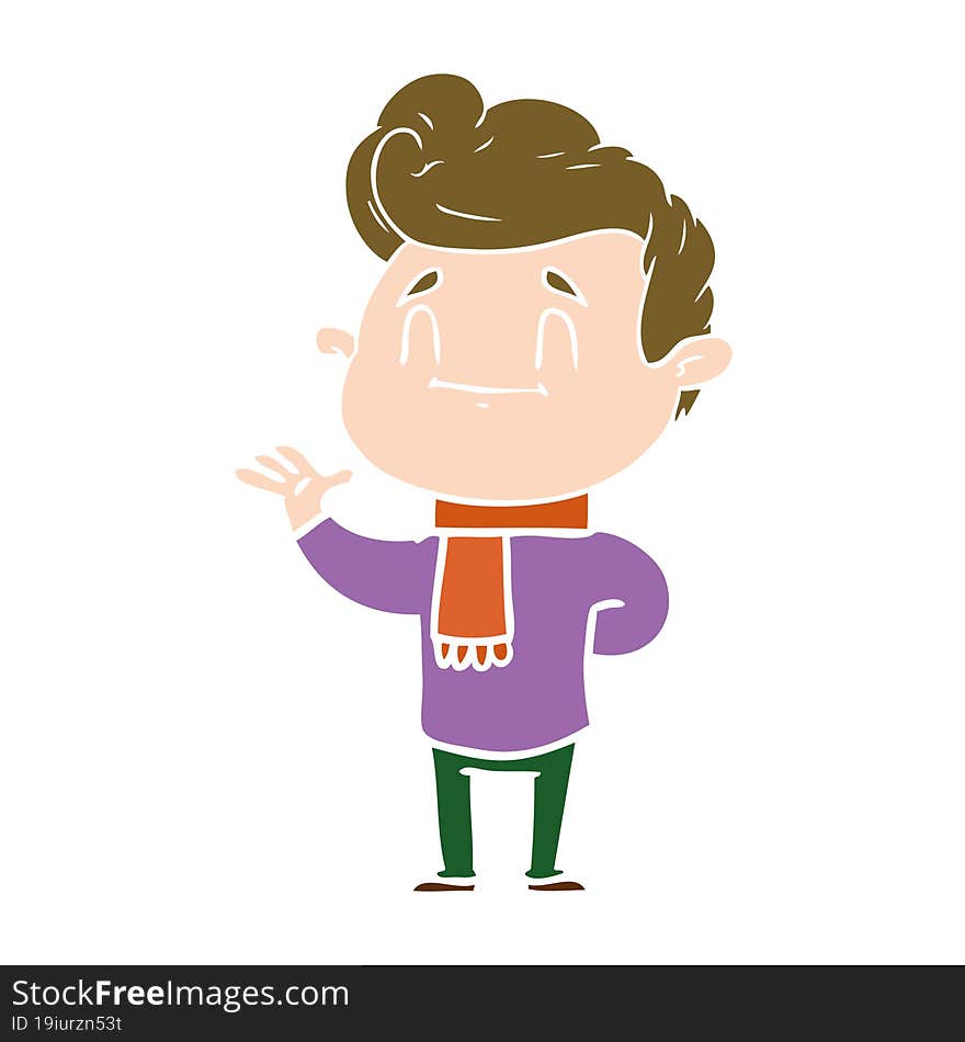 happy flat color style cartoon man