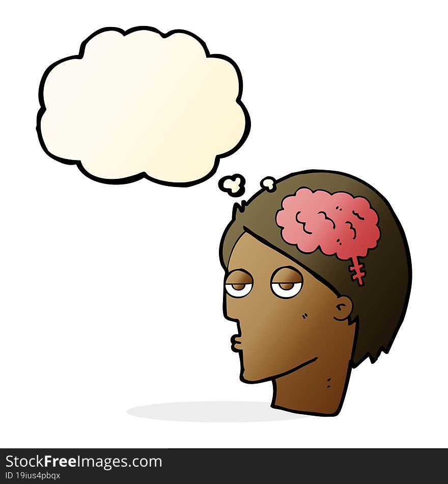 cartoon head with brain symbol with thought bubble