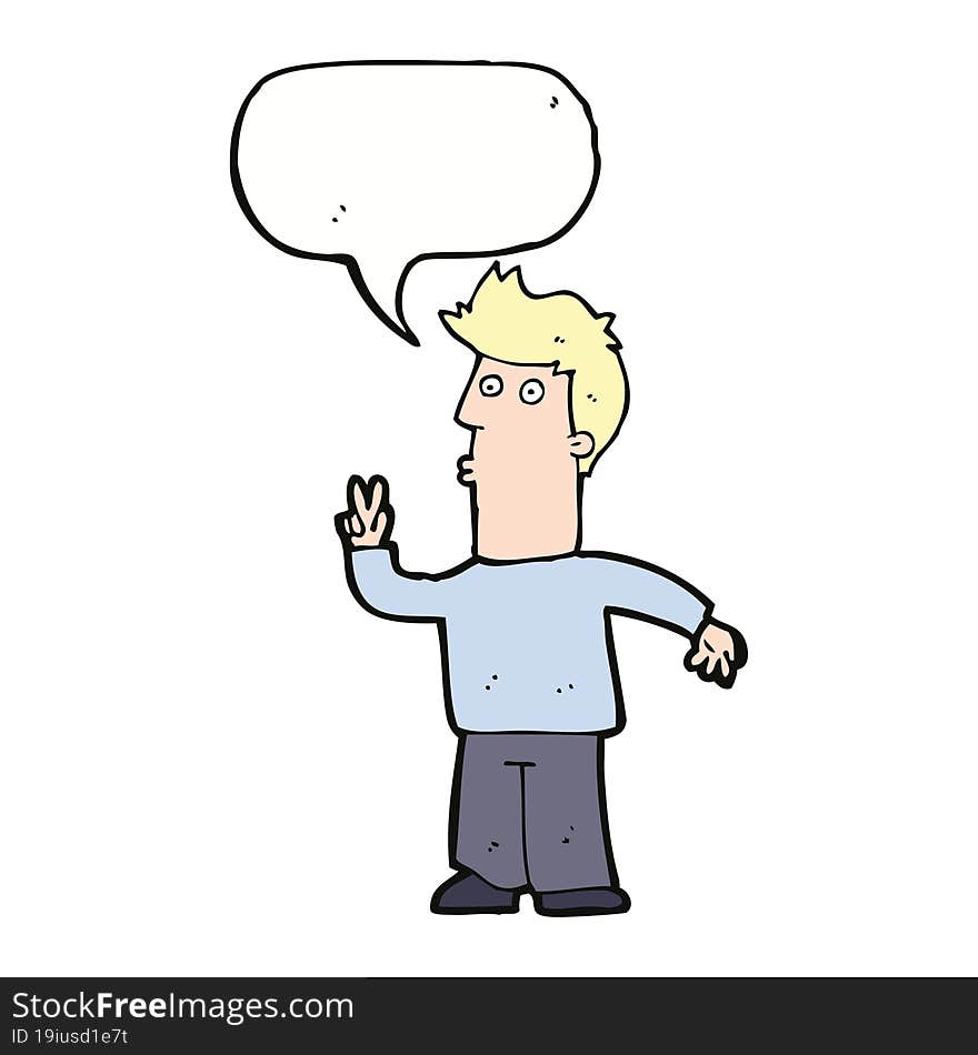 cartoon man signalling with hand with speech bubble