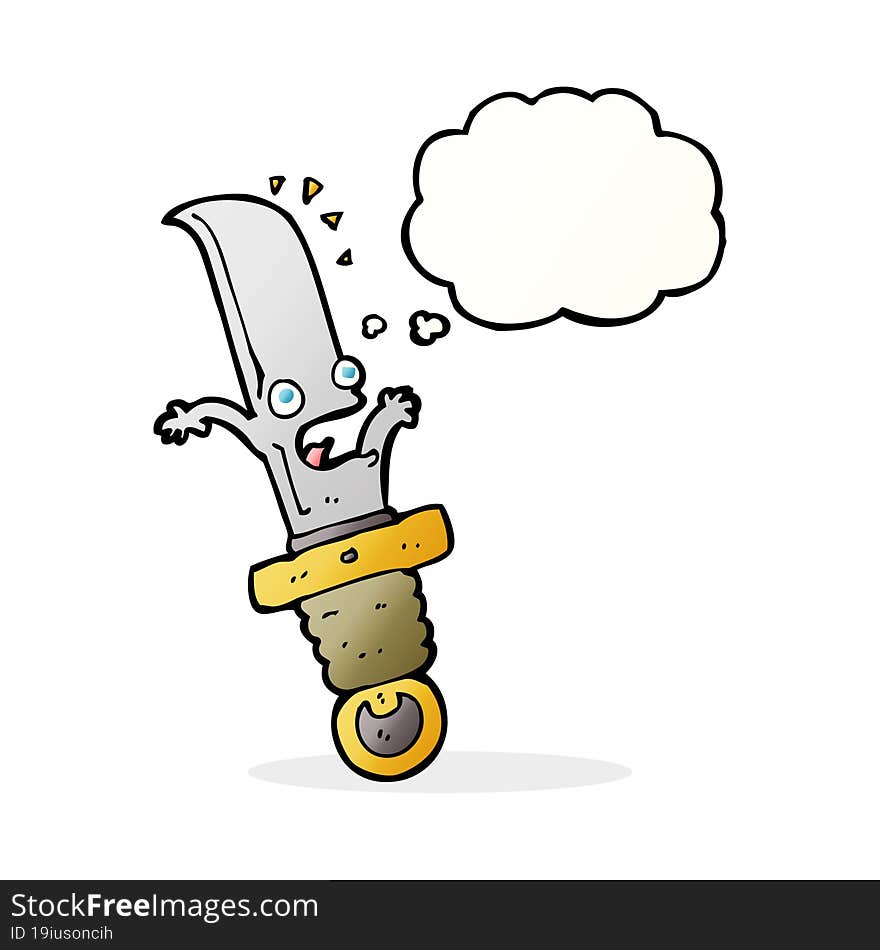 cartoon frightened knife with thought bubble