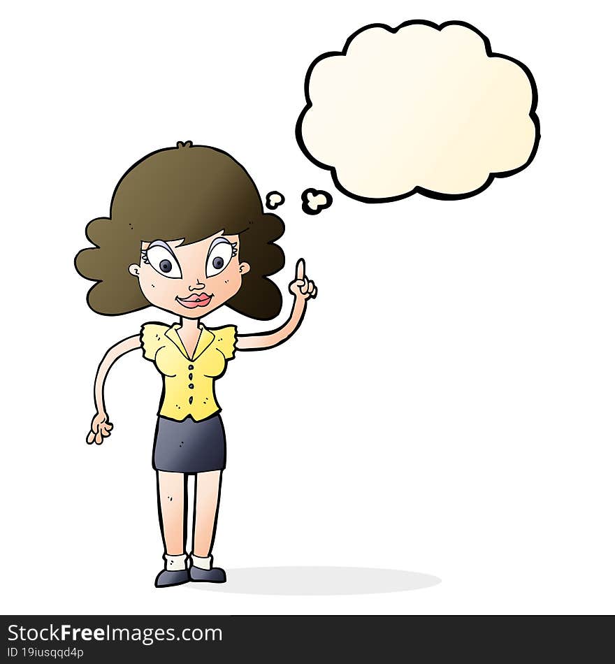 Cartoon Happy Woman With Idea With Thought Bubble