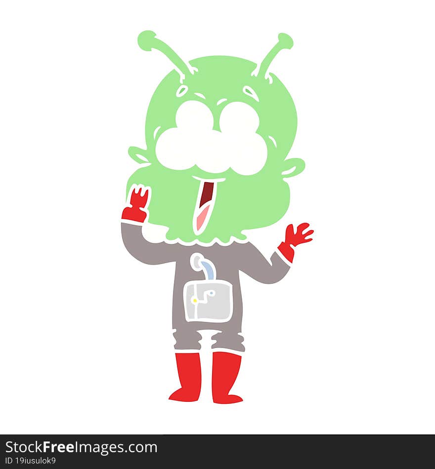 Happy Flat Color Style Cartoon Alien