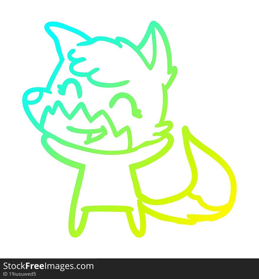 cold gradient line drawing happy cartoon fox