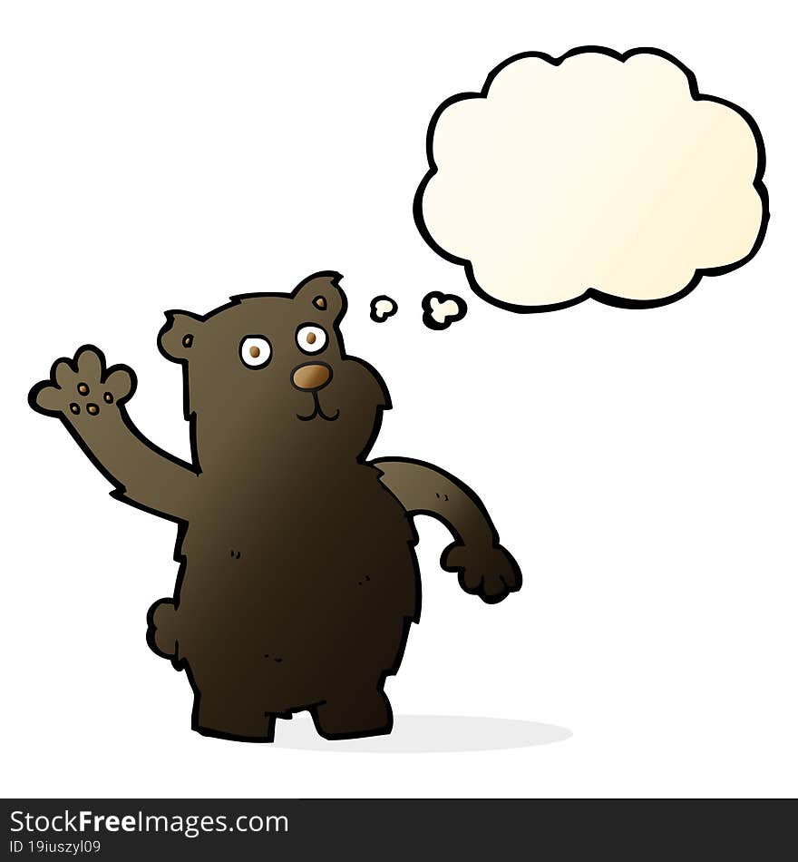 Cartoon Waving Black Bear With Thought Bubble