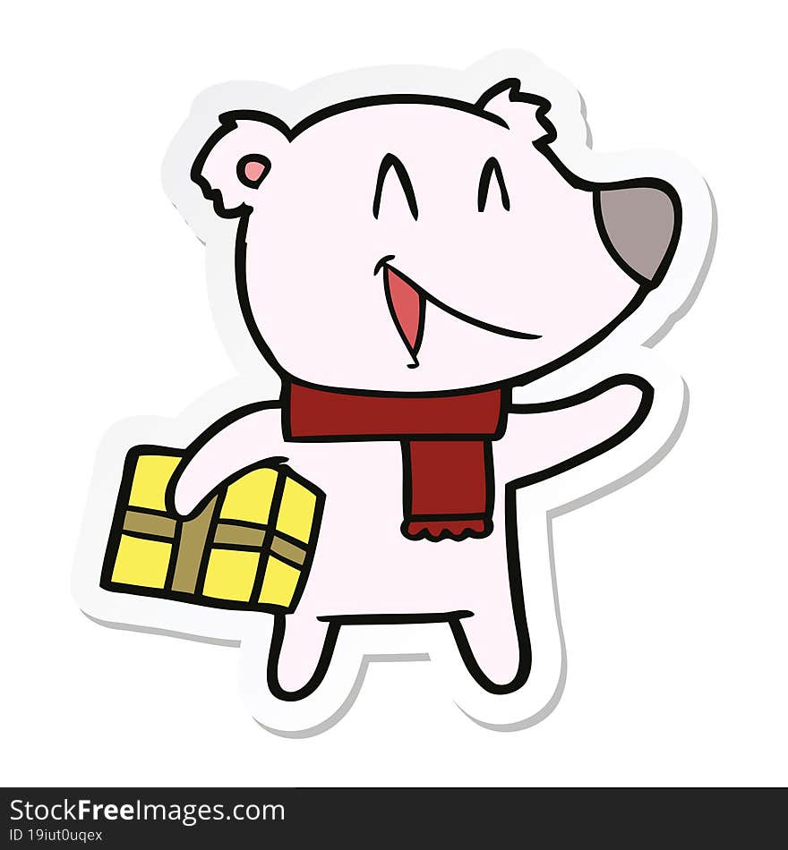 sticker of a laughing christmas bear cartoon