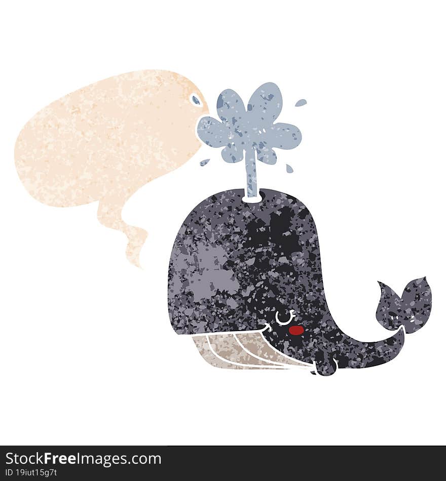 Cartoon Whale And Speech Bubble In Retro Textured Style