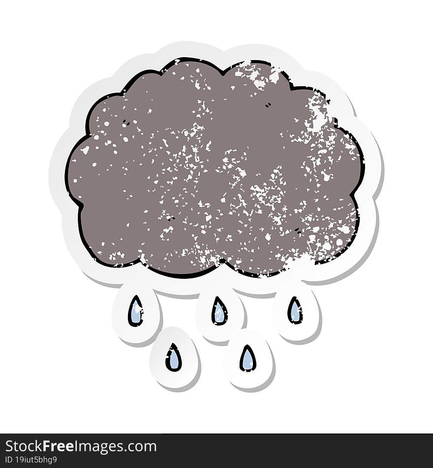 distressed sticker of a cartoon cloud raining