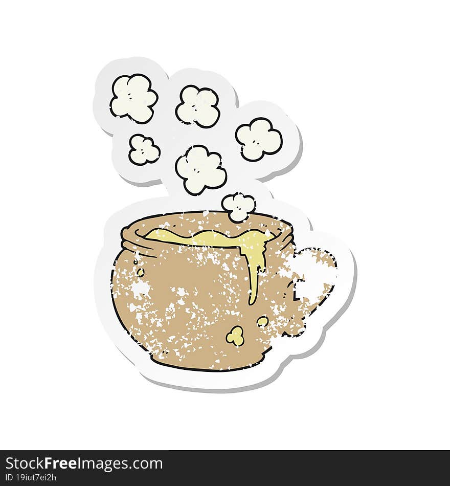 retro distressed sticker of a cartoon mug of soup