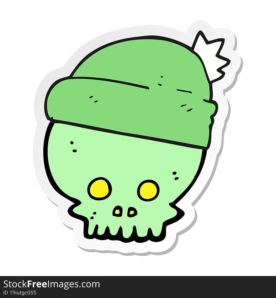 sticker of a cartoon skull wearing hat