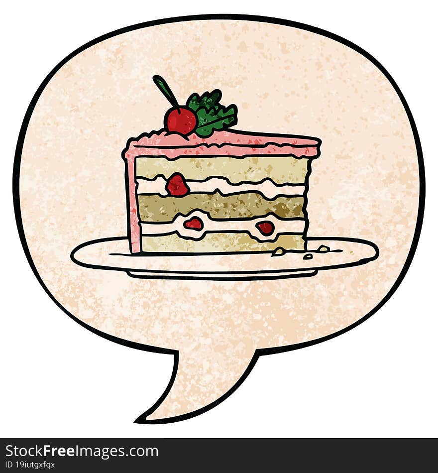 Cartoon Tasty Dessert;cake And Speech Bubble In Retro Texture Style