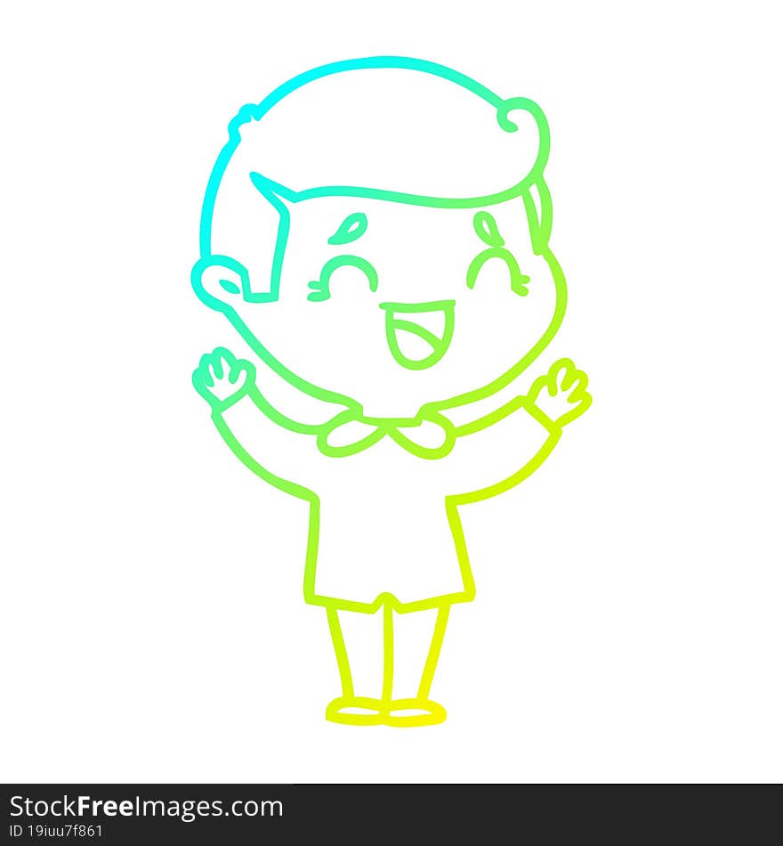 cold gradient line drawing of a cartoon laughing man