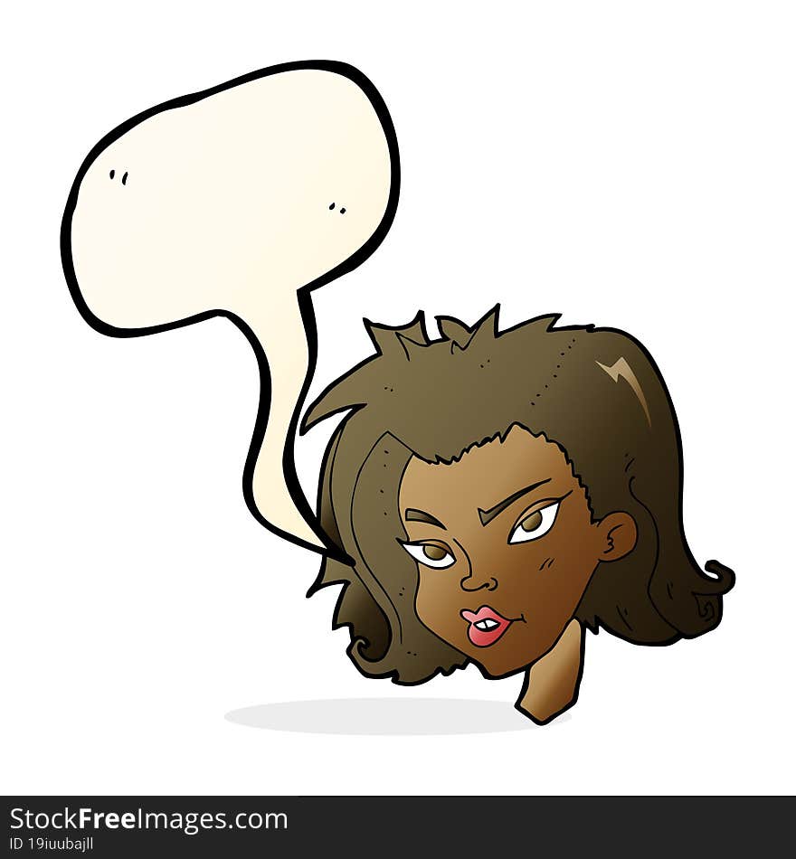 cartoon female face with speech bubble