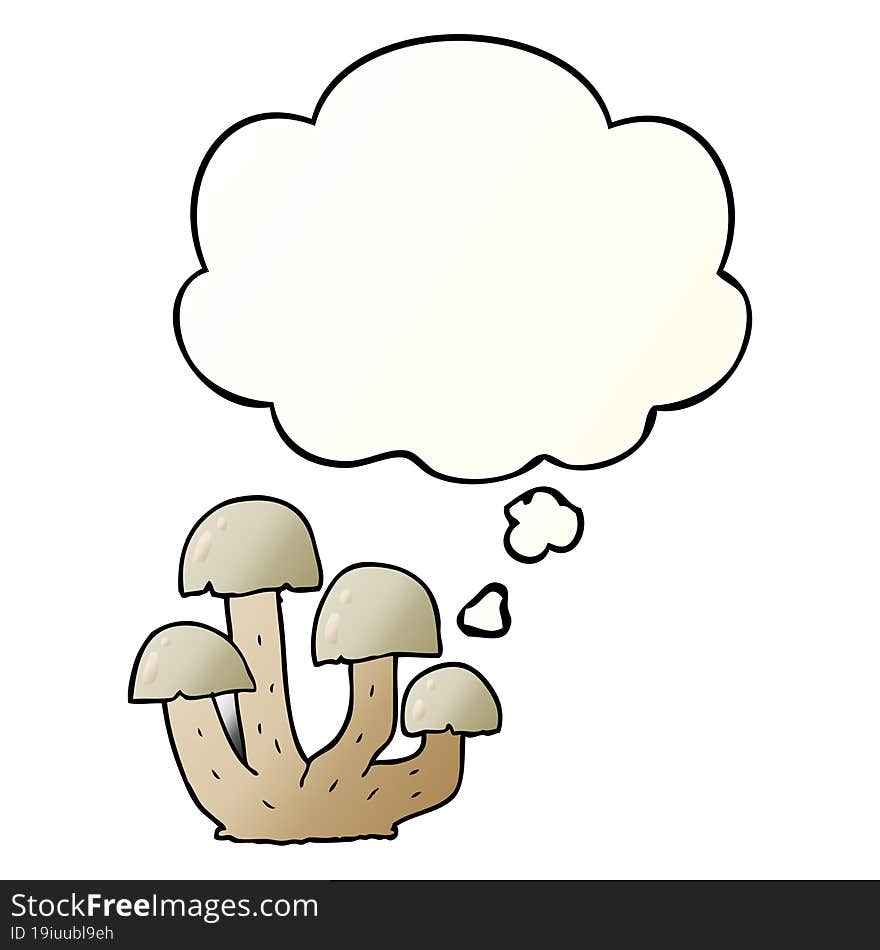 cartoon mushroom and thought bubble in smooth gradient style