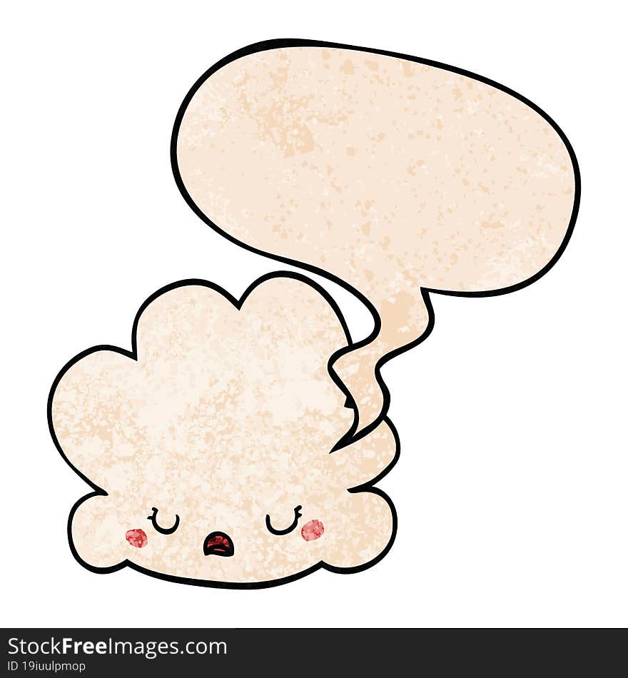 cute cartoon cloud and speech bubble in retro texture style