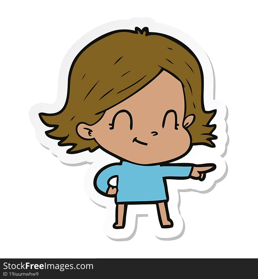 sticker of a cartoon friendly girl