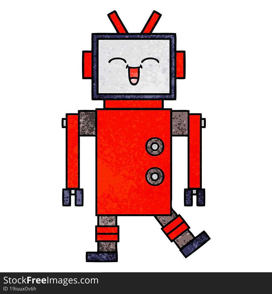 retro grunge texture cartoon robot