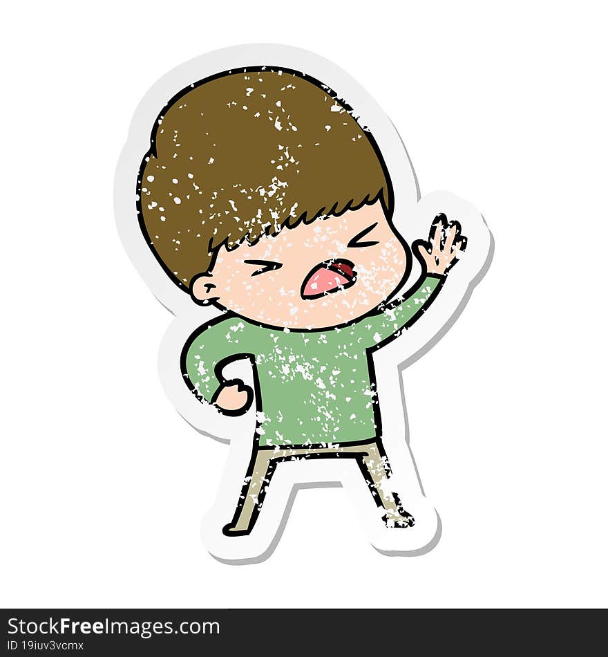 distressed sticker of a cartoon stressed man