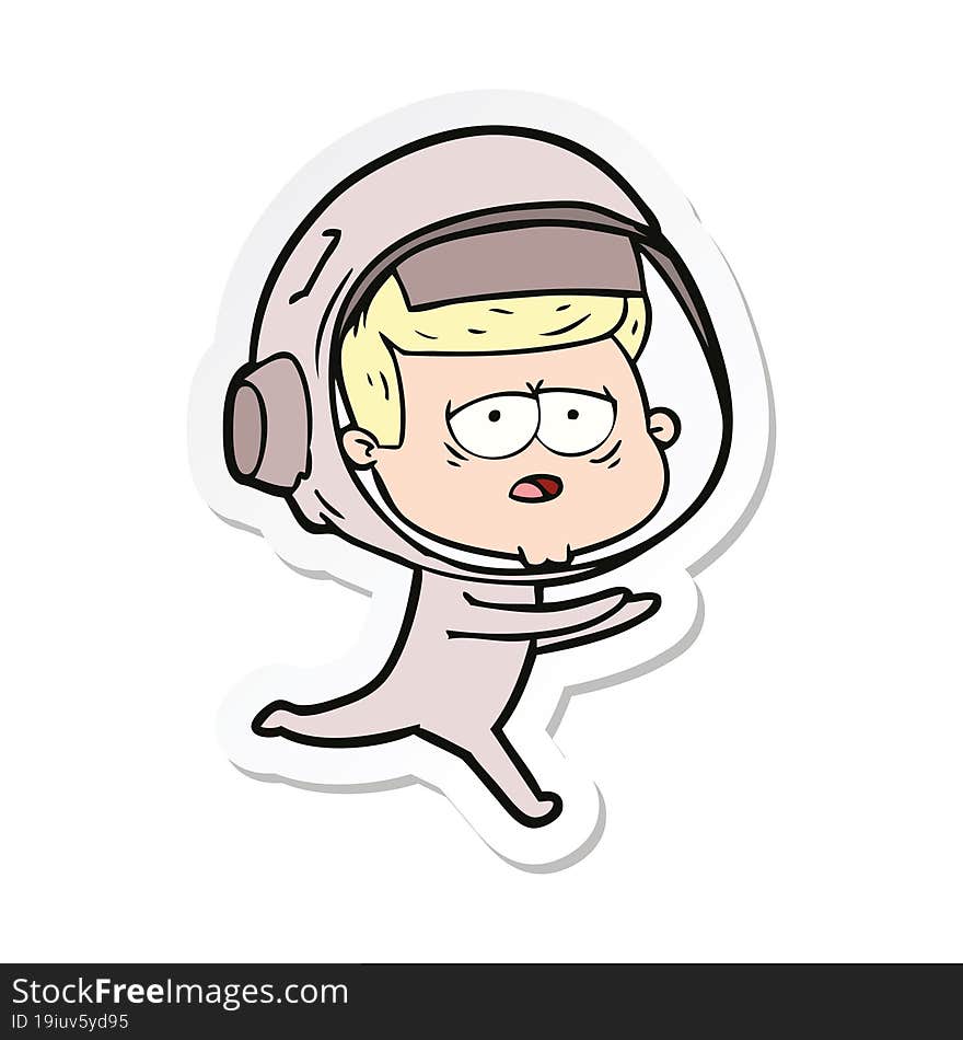 sticker of a cartoon tired astronaut