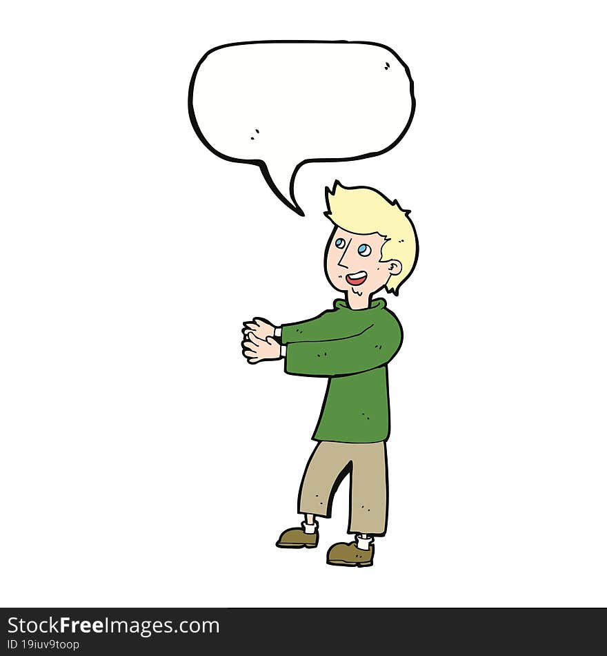 cartoon happy man with speech bubble