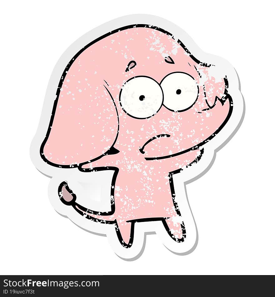 distressed sticker of a cartoon unsure elephant