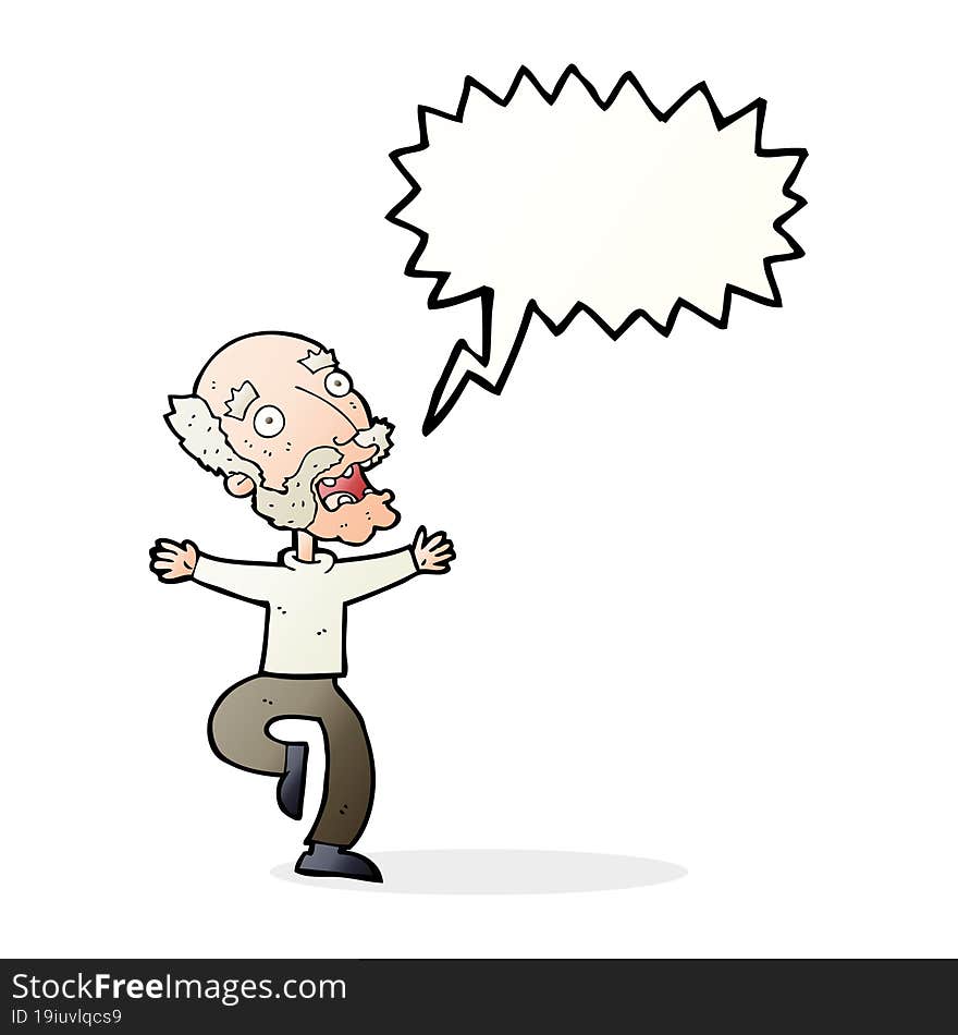 cartoon old man having a fright with speech bubble