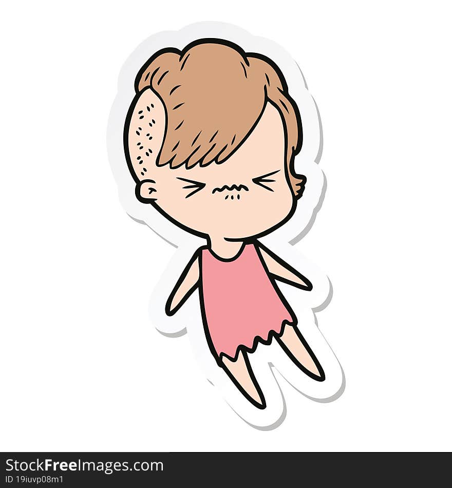 sticker of a cartoon annoyed hipster girl