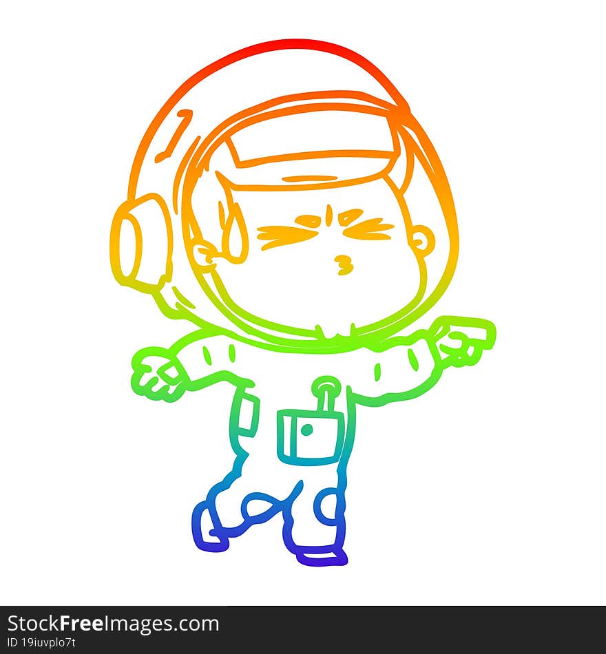 rainbow gradient line drawing cartoon stressed astronaut