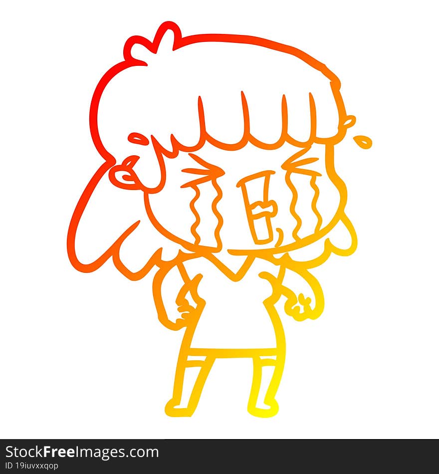 warm gradient line drawing cartoon woman in tears