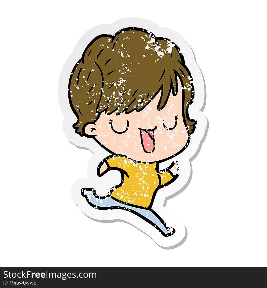 distressed sticker of a cartoon woman talking