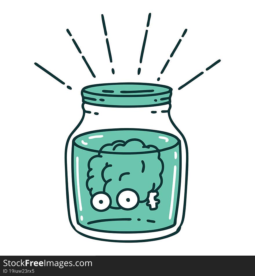 illustration of a traditional tattoo style brain in jar