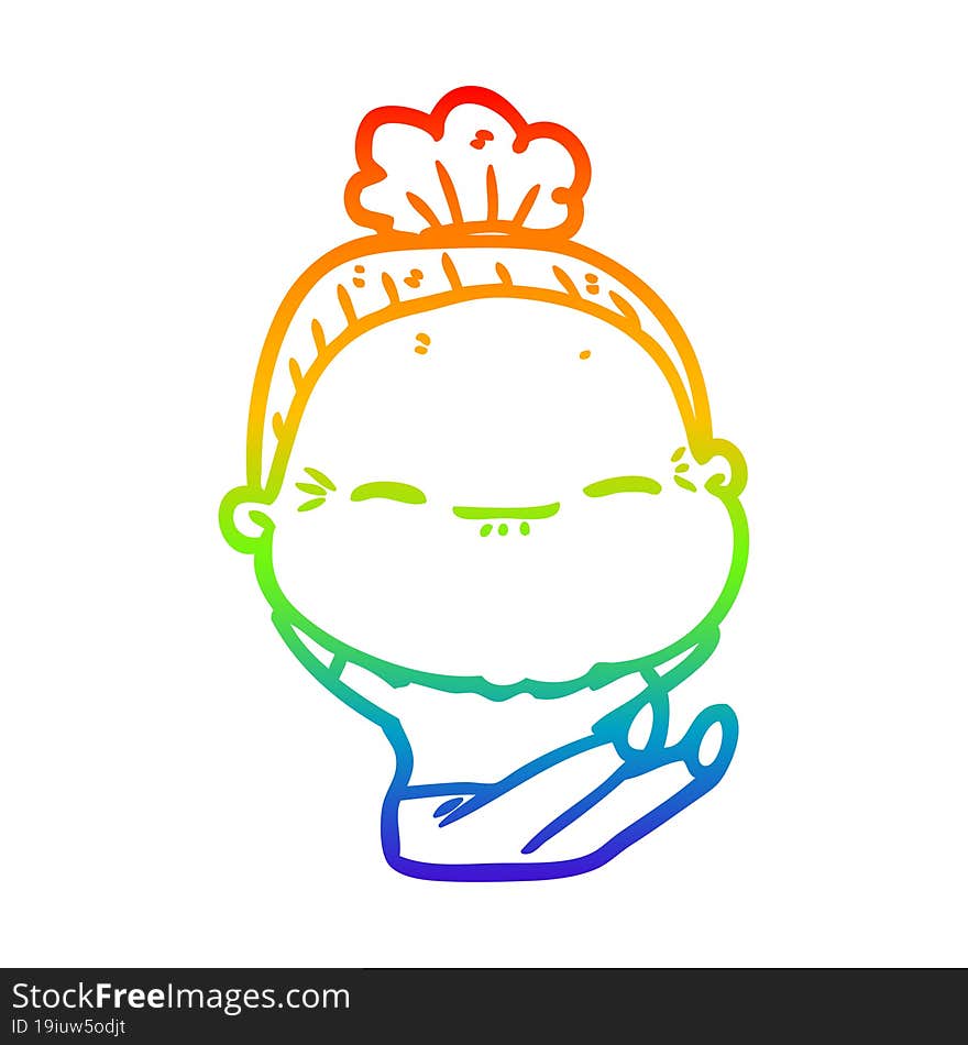 rainbow gradient line drawing of a cartoon peaceful old woman